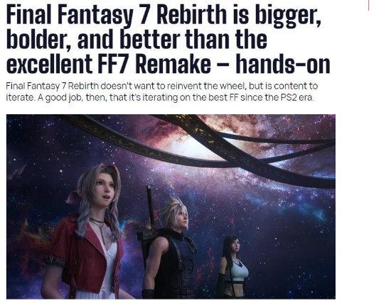 外媒《最终幻想7：重生》30分钟实机试玩：比《最终幻想7重制版》更优秀