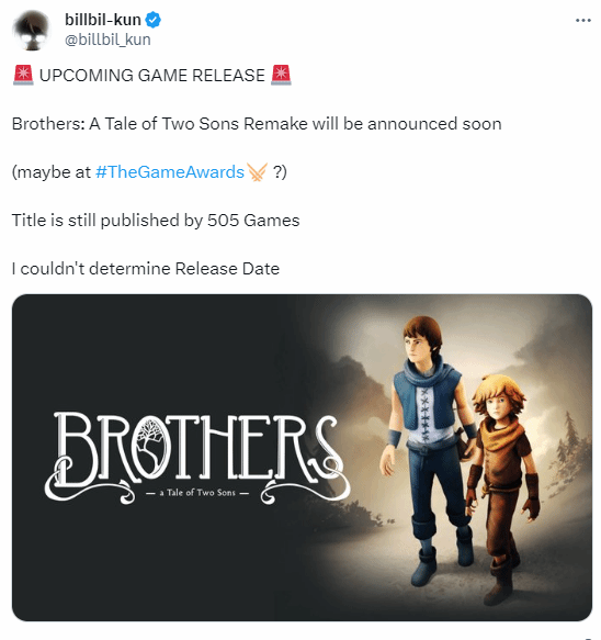 kun哥爆料：《兄弟 双子传说》重制版将于近期公布
